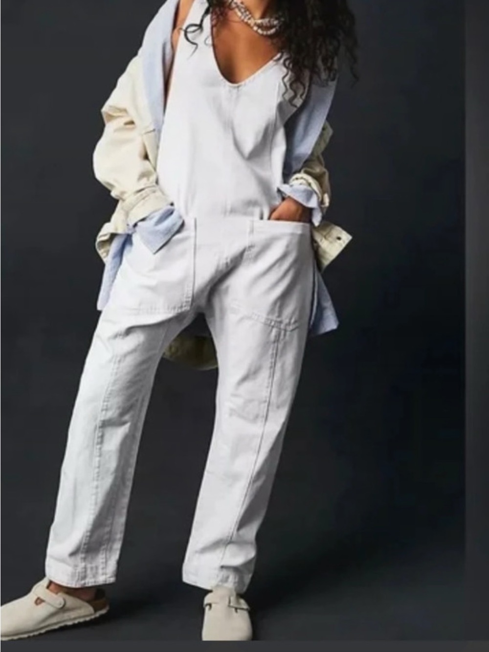 White Denim Utility Jumpsuit free people high roller size m white